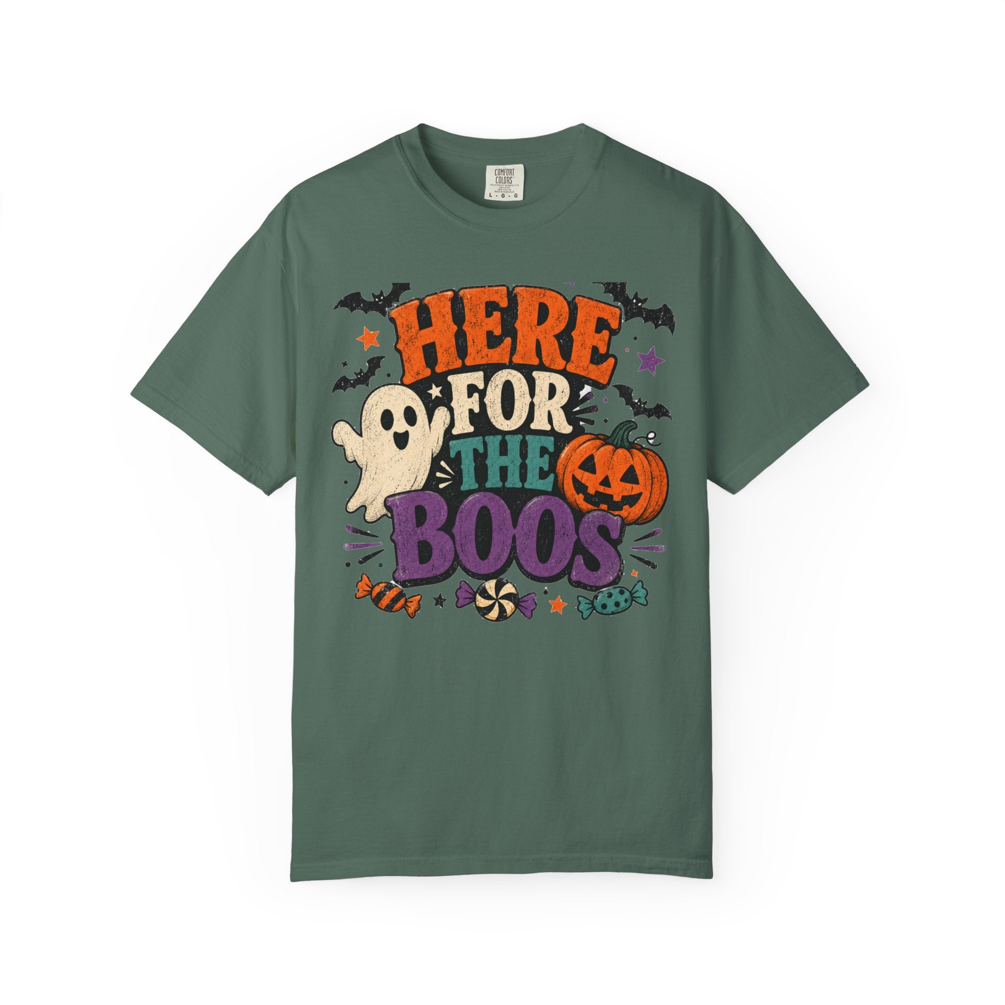 Halloween "Here for the Boos" T-Shirt — Cute Ghost Pumpkin Candy Tee