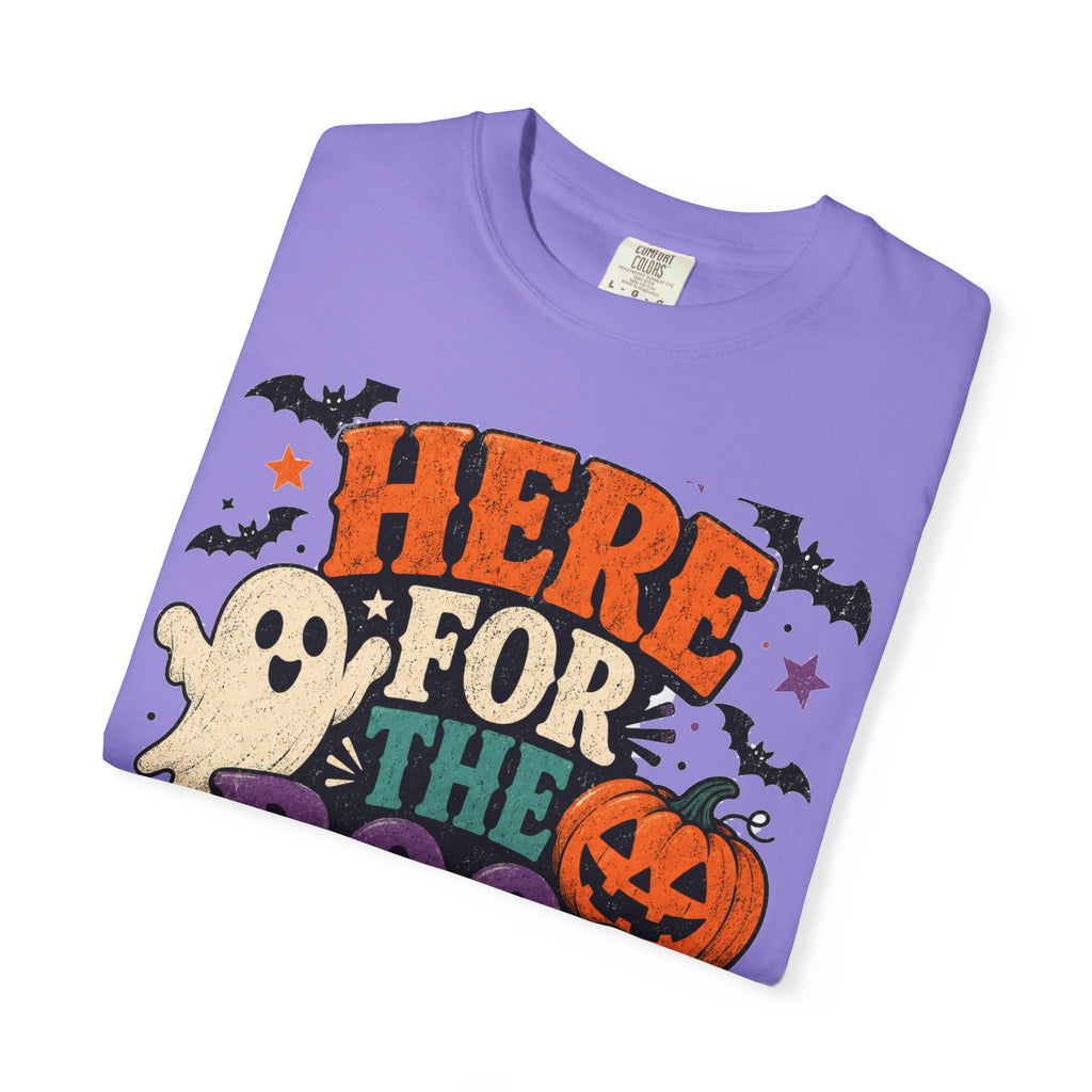 Halloween "Here for the Boos" T-Shirt — Cute Ghost Pumpkin Candy Tee