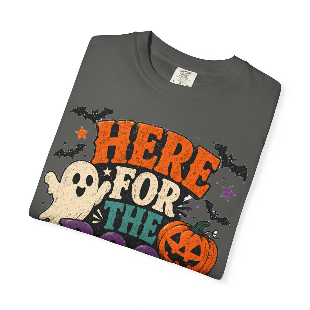 Halloween "Here for the Boos" T-Shirt — Cute Ghost Pumpkin Candy Tee