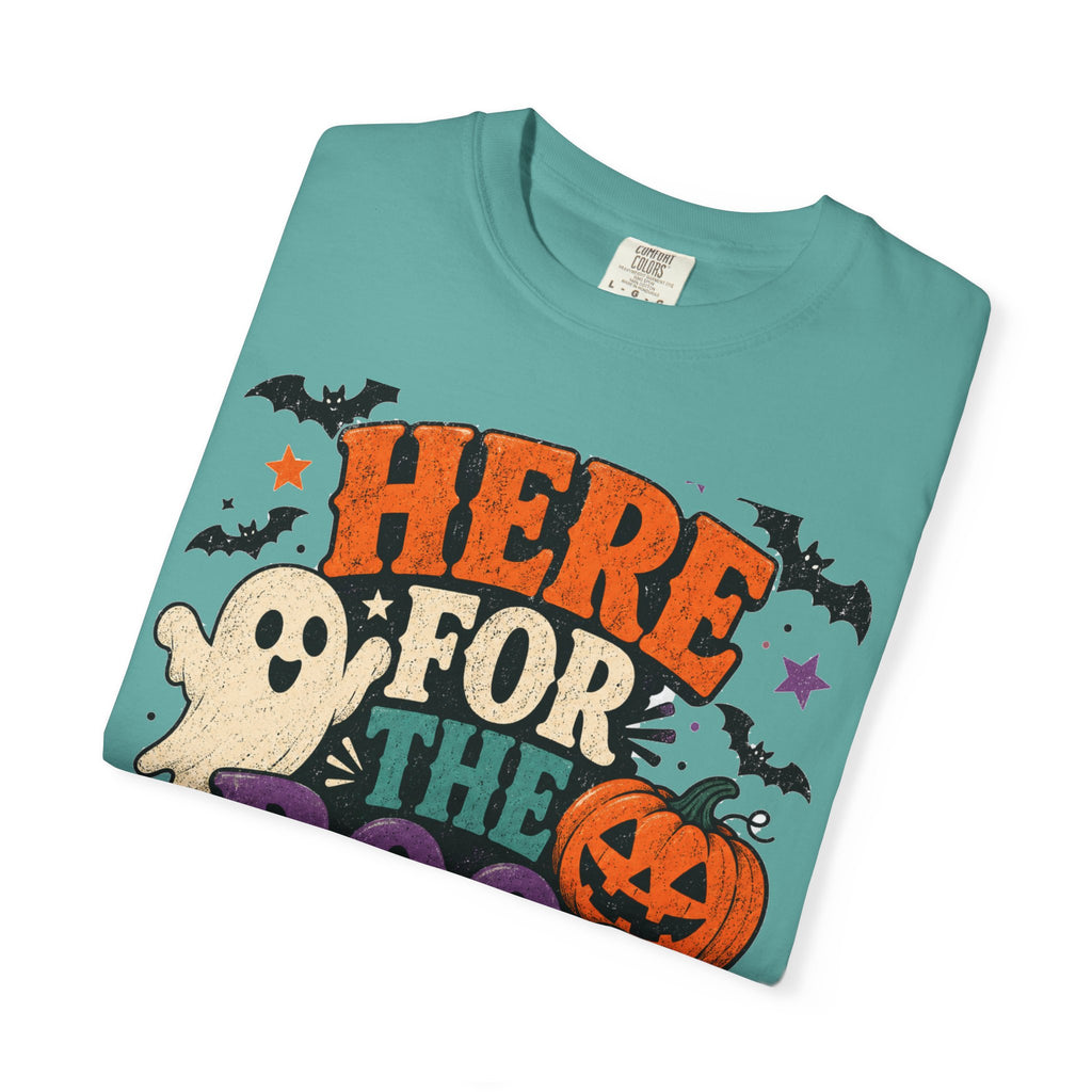Halloween "Here for the Boos" T-Shirt — Cute Ghost Pumpkin Candy Tee