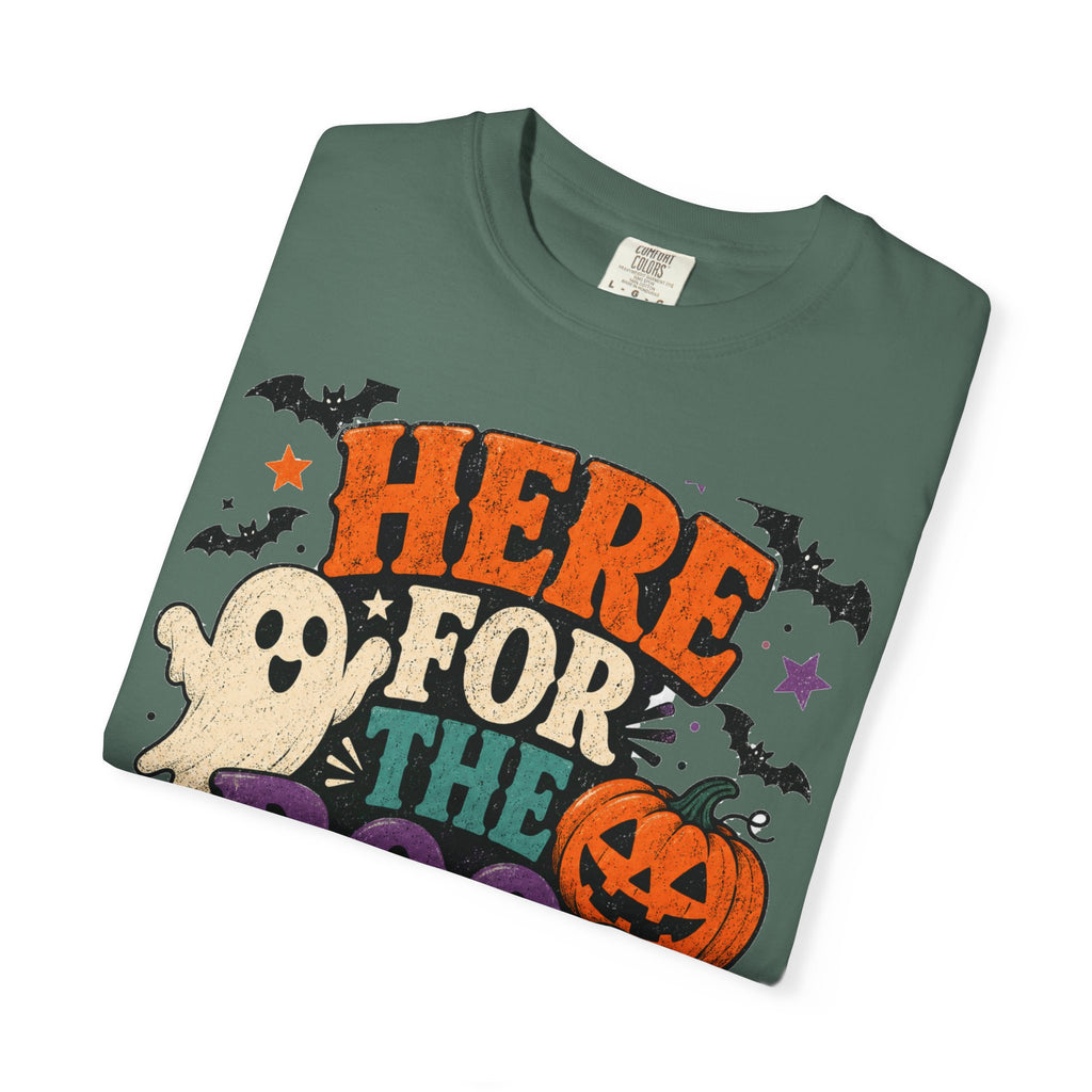 Halloween "Here for the Boos" T-Shirt — Cute Ghost Pumpkin Candy Tee