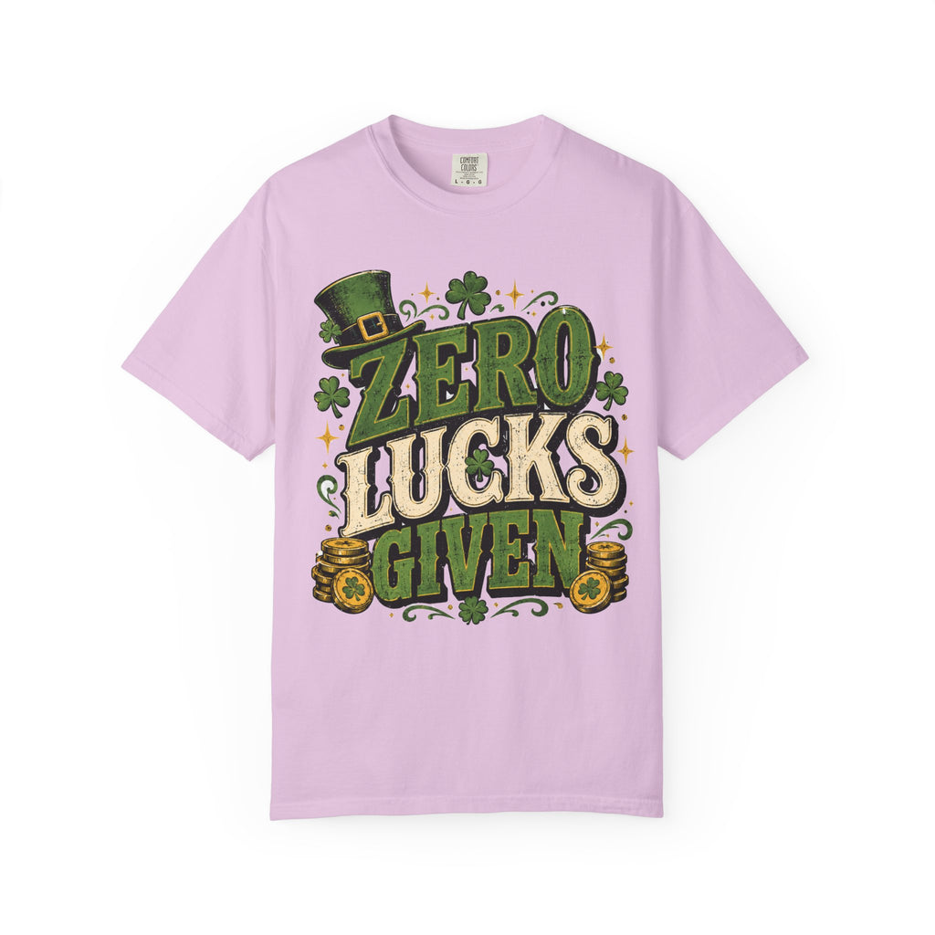 Zero Lucks Given T-Shirt — Funny St. Patrick's Day Shamrock Tee