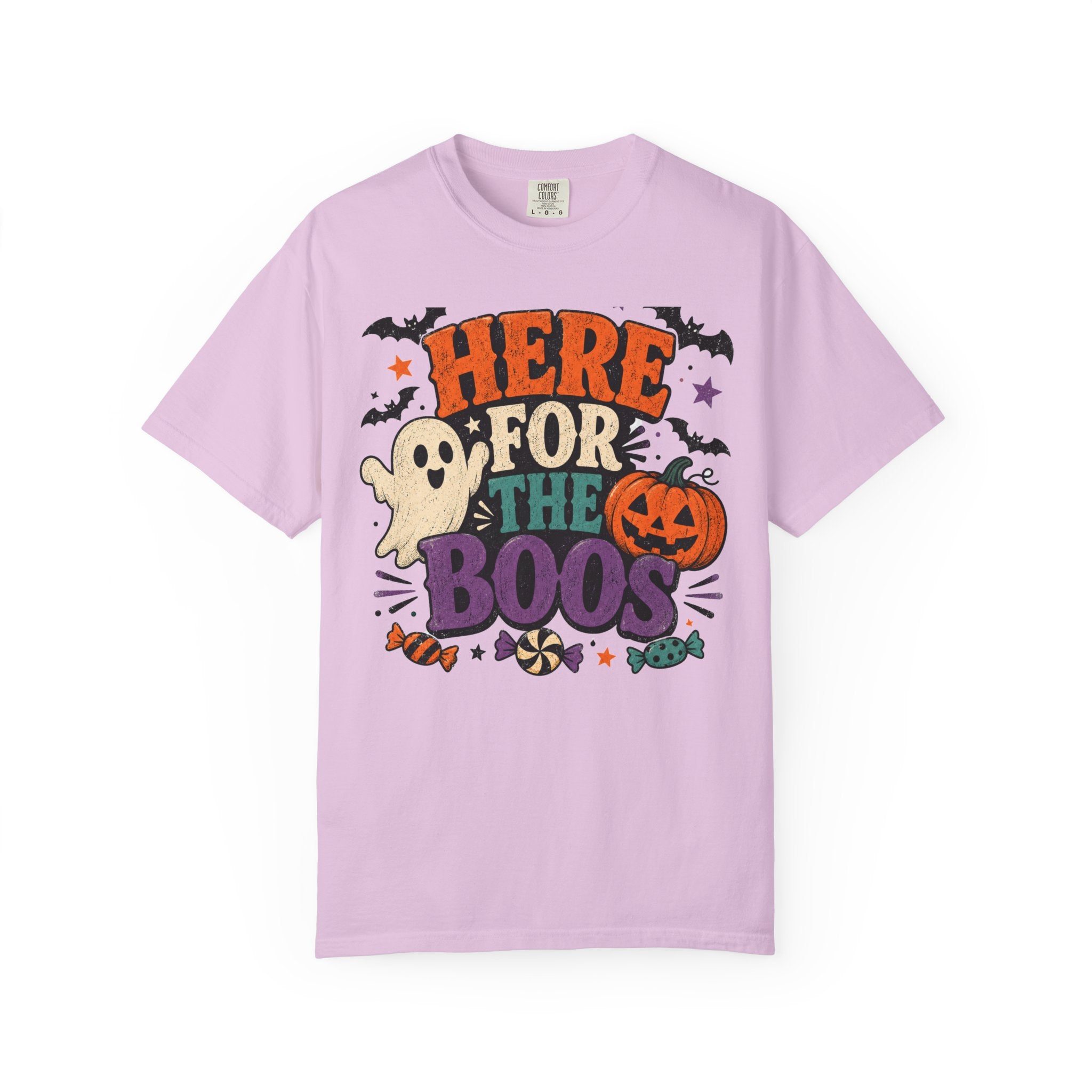 Halloween "Here for the Boos" T-Shirt — Cute Ghost Pumpkin Candy Tee