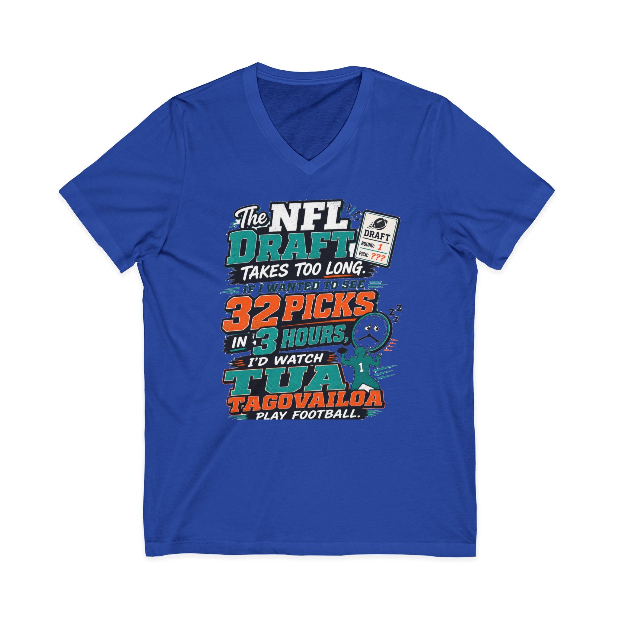 NFL Draft Humor V-Neck Tee — "The NFL Draft Takes Too Long" Fan Shirt