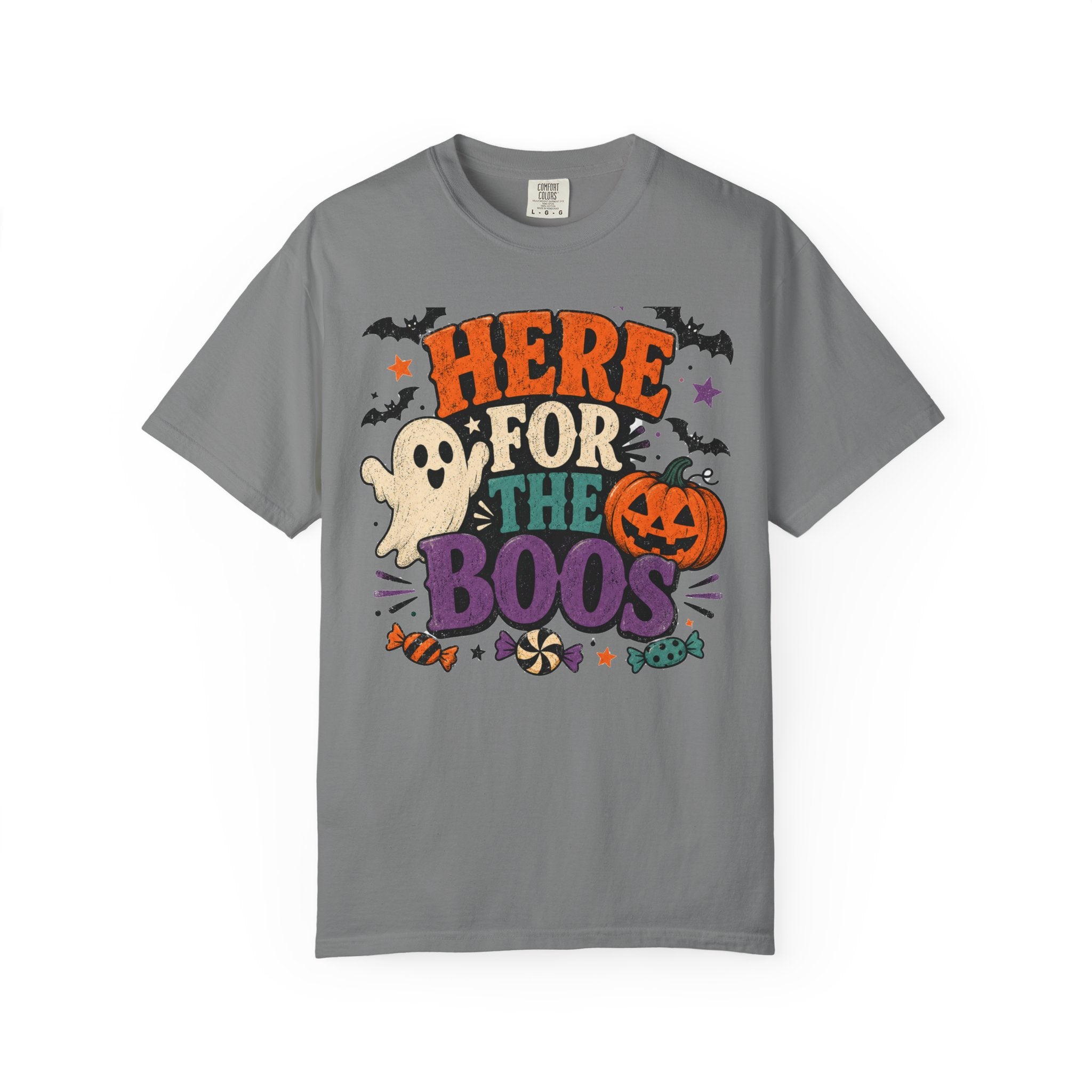 Halloween "Here for the Boos" T-Shirt — Cute Ghost Pumpkin Candy Tee