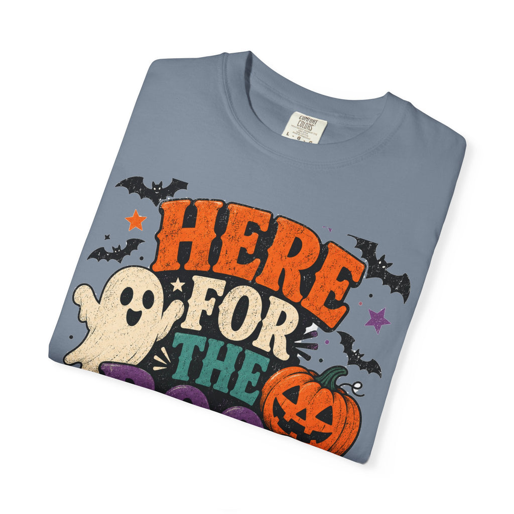 Halloween "Here for the Boos" T-Shirt — Cute Ghost Pumpkin Candy Tee