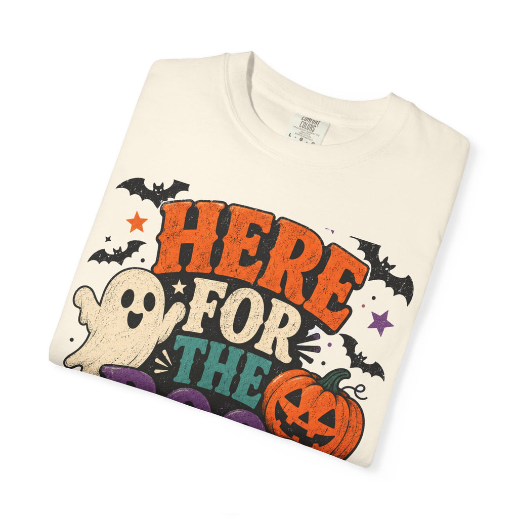 Halloween "Here for the Boos" T-Shirt — Cute Ghost Pumpkin Candy Tee