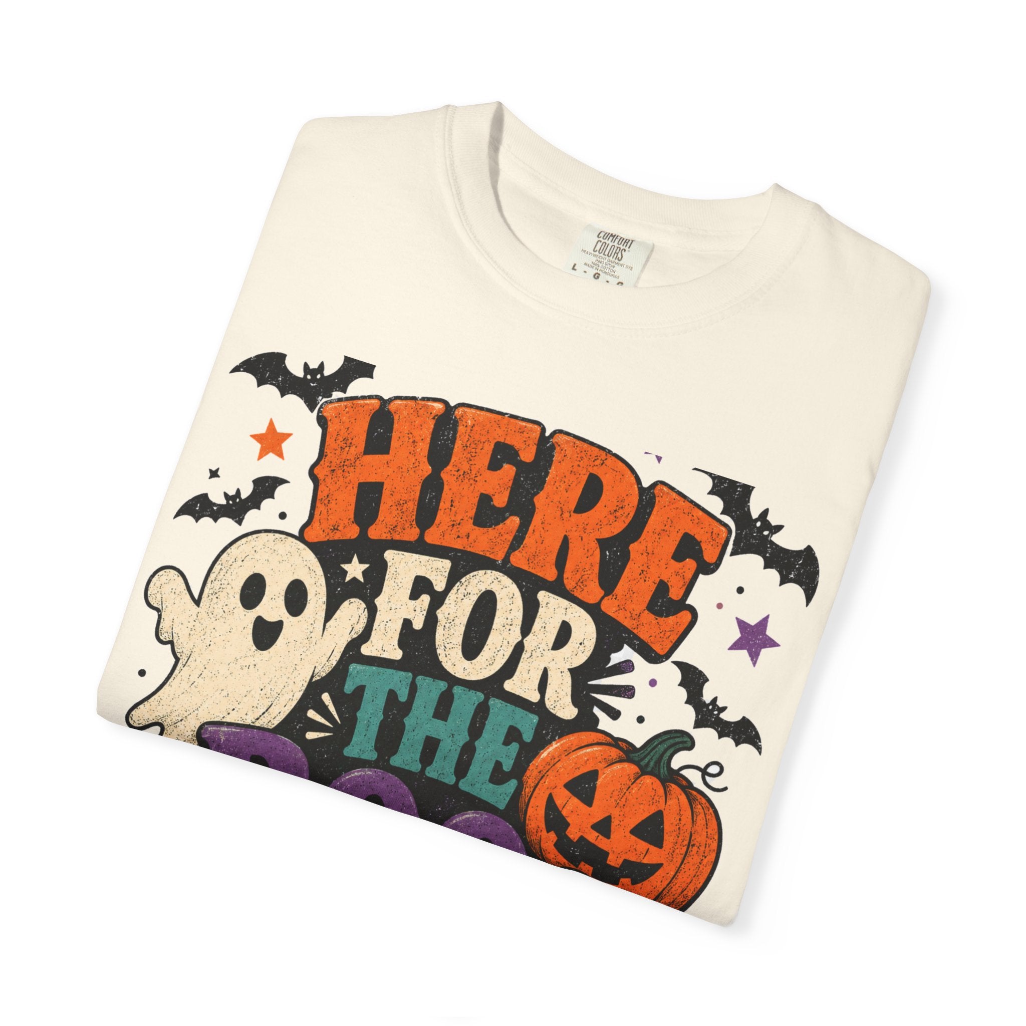 Halloween "Here for the Boos" T-Shirt — Cute Ghost Pumpkin Candy Tee