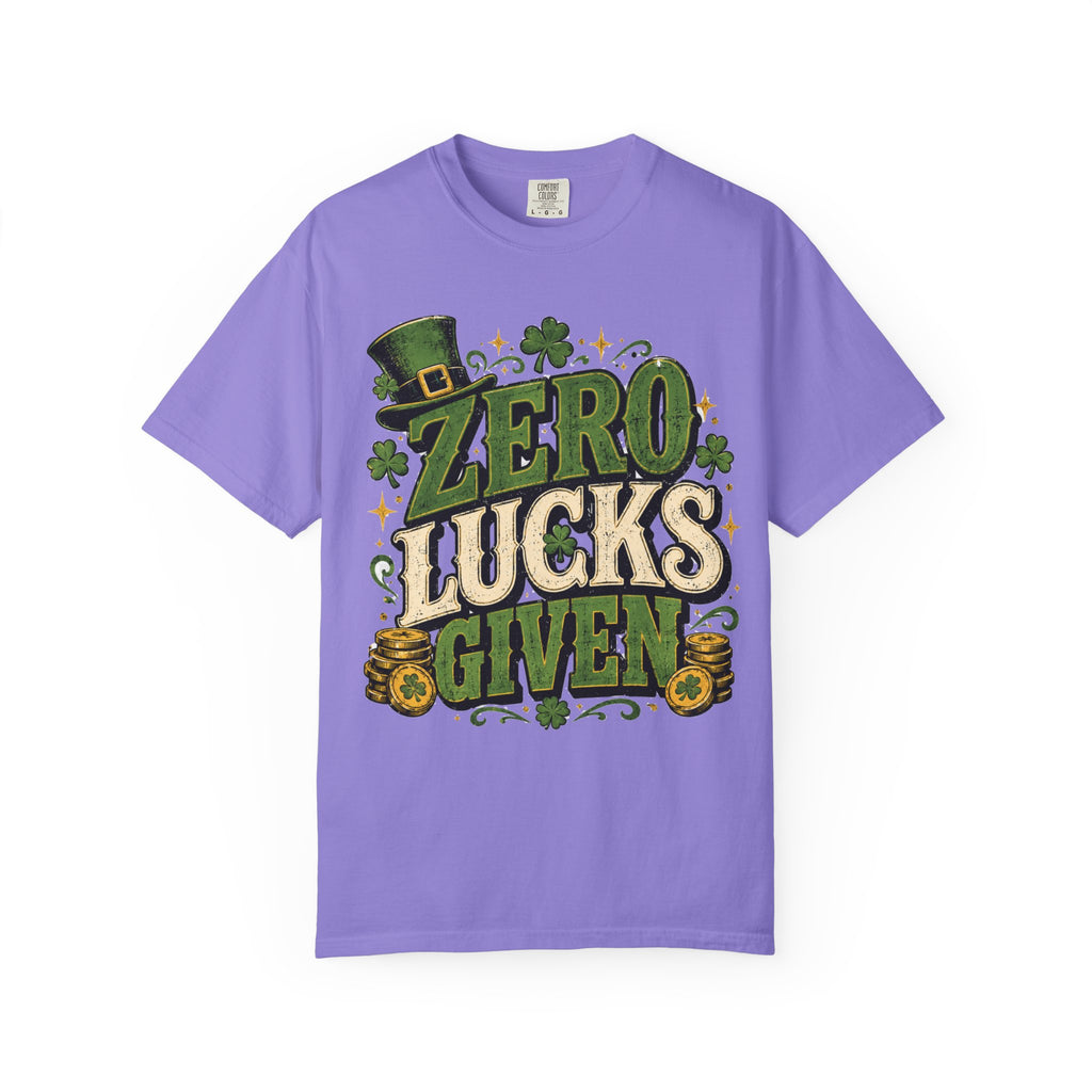 Zero Lucks Given T-Shirt — Funny St. Patrick's Day Shamrock Tee