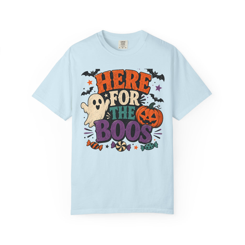Halloween "Here for the Boos" T-Shirt — Cute Ghost Pumpkin Candy Tee