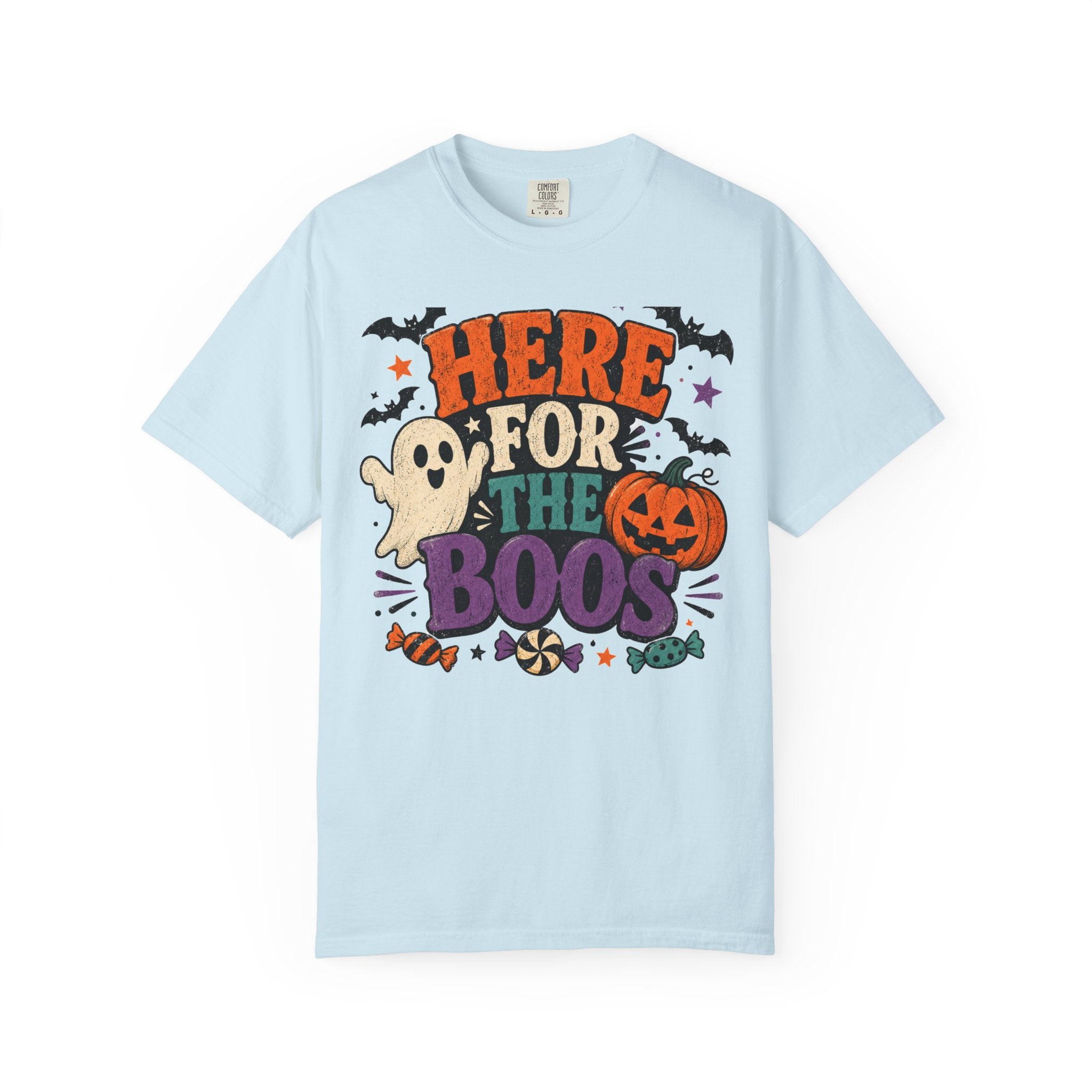 Halloween "Here for the Boos" T-Shirt — Cute Ghost Pumpkin Candy Tee