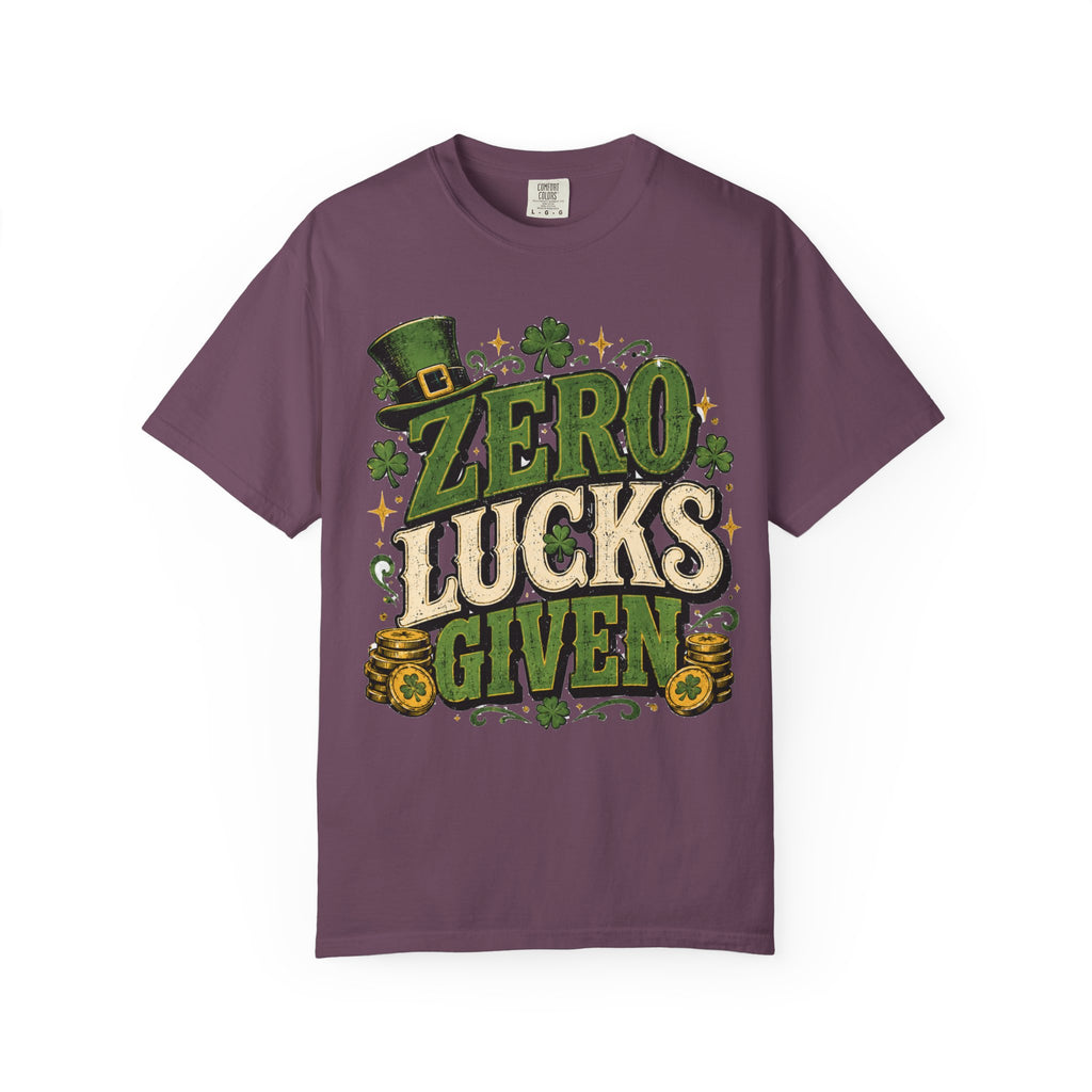 Zero Lucks Given T-Shirt — Funny St. Patrick's Day Shamrock Tee