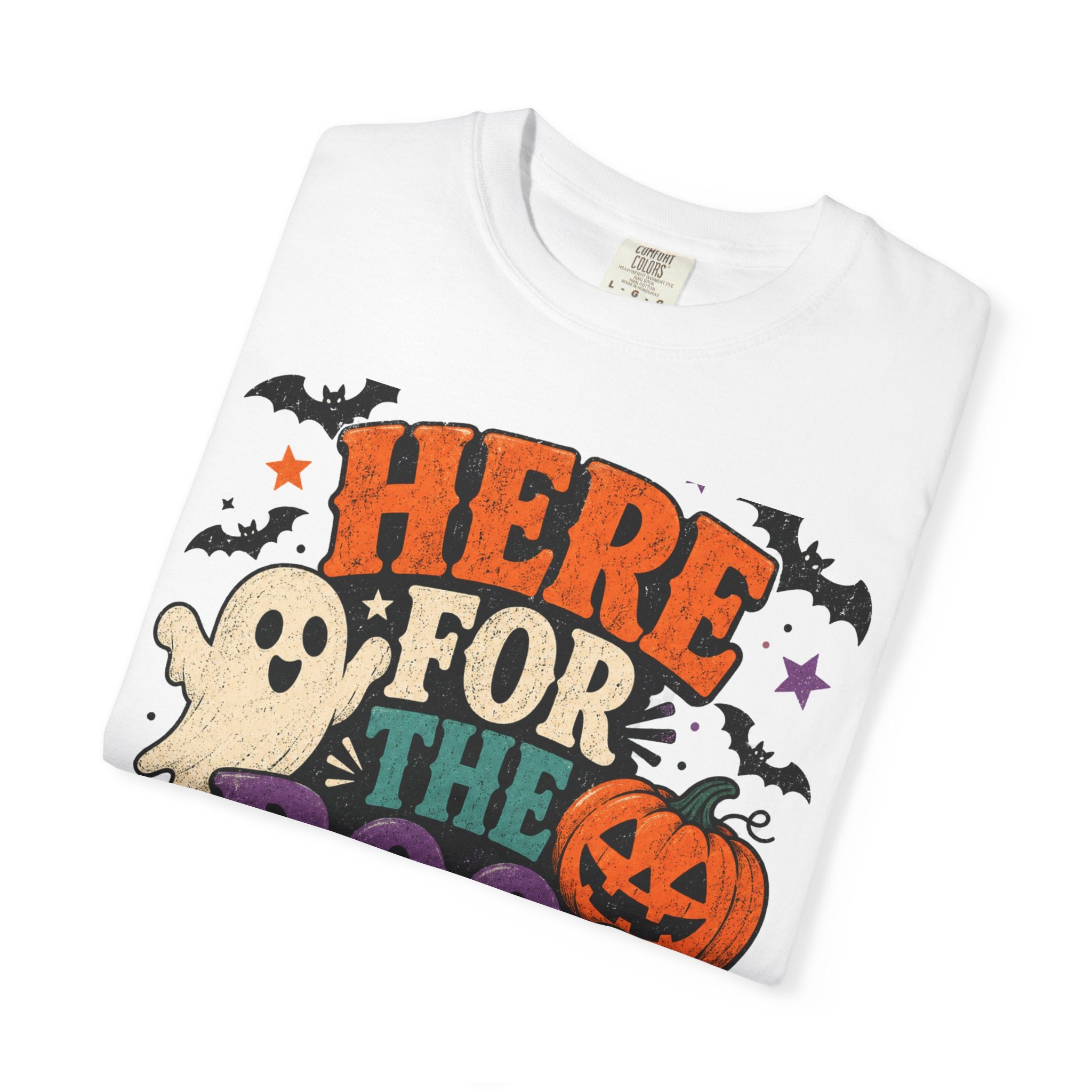 Halloween "Here for the Boos" T-Shirt — Cute Ghost Pumpkin Candy Tee