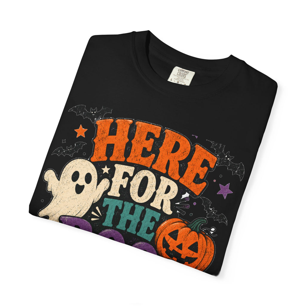 Halloween "Here for the Boos" T-Shirt — Cute Ghost Pumpkin Candy Tee