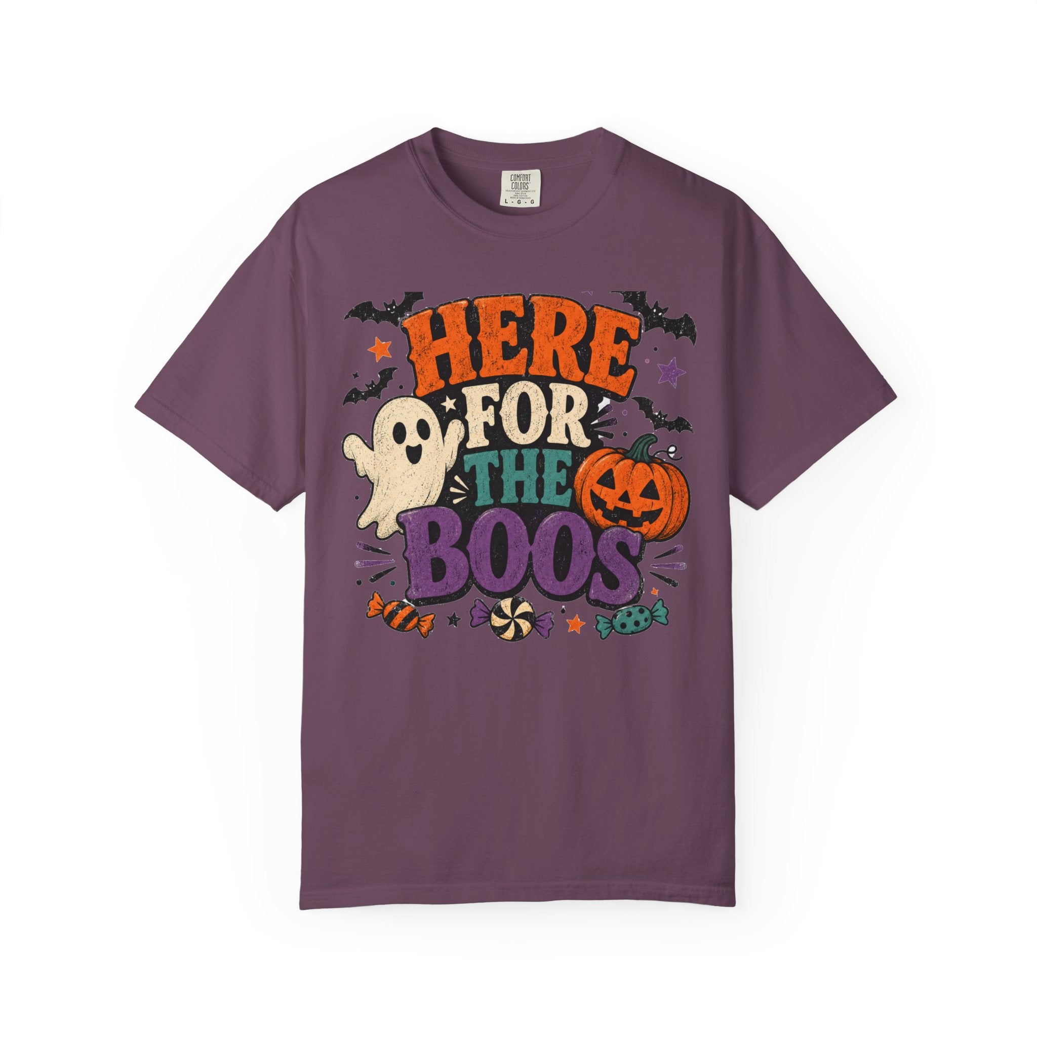 Halloween "Here for the Boos" T-Shirt — Cute Ghost Pumpkin Candy Tee