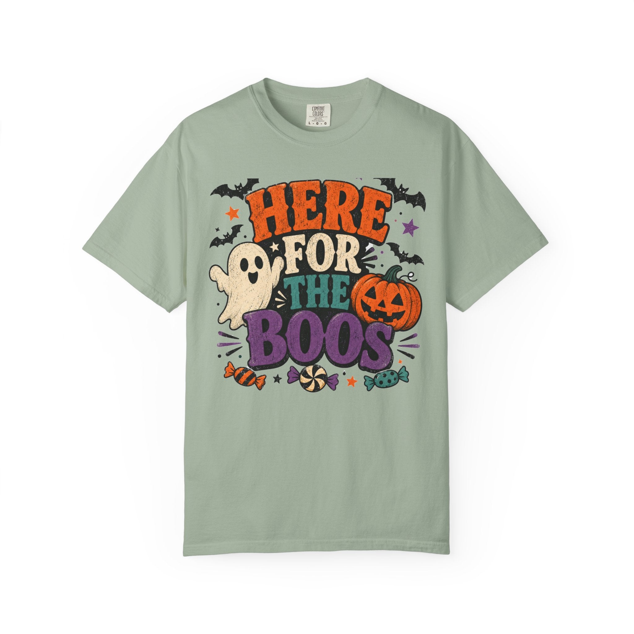 Halloween "Here for the Boos" T-Shirt — Cute Ghost Pumpkin Candy Tee