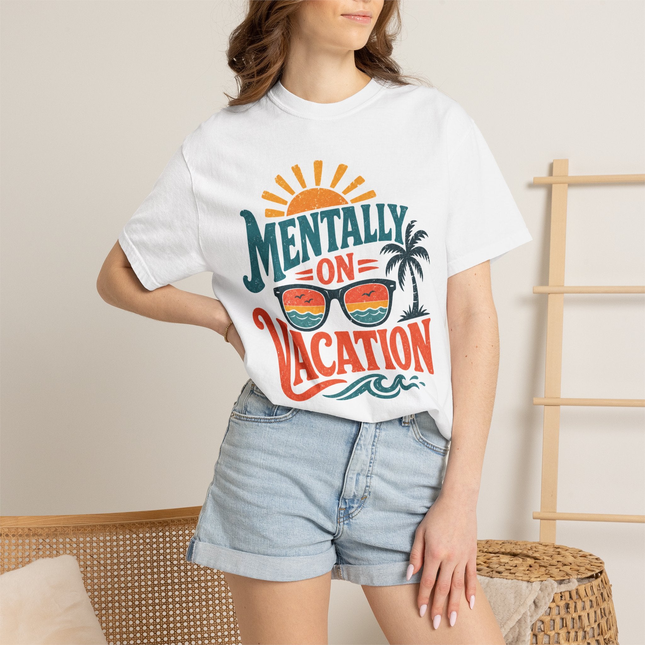 Mentally On Vacation T-Shirt — Retro Sunglasses Palm Tree Beach Tee