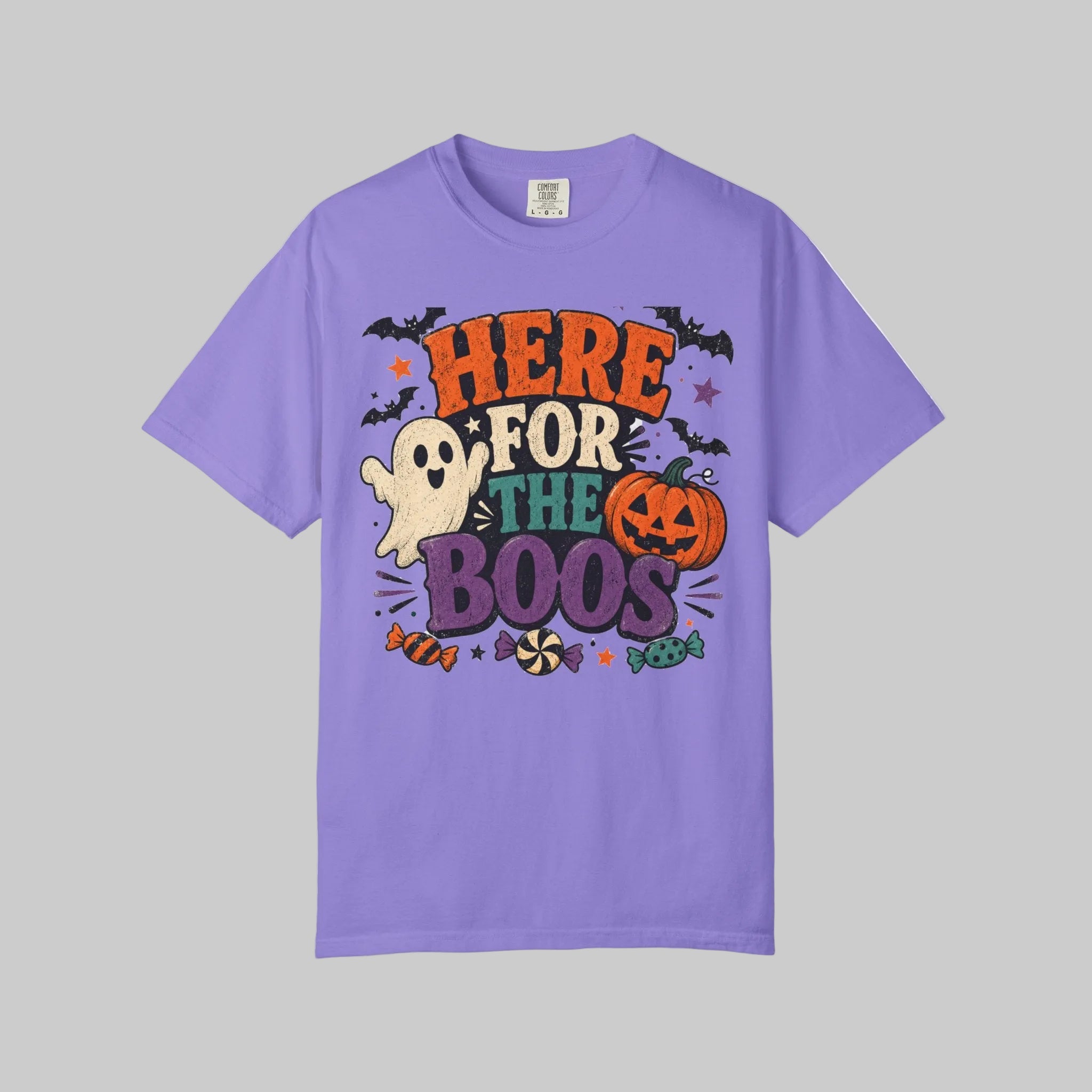 Halloween "Here for the Boos" T-Shirt — Cute Ghost Pumpkin Candy Tee