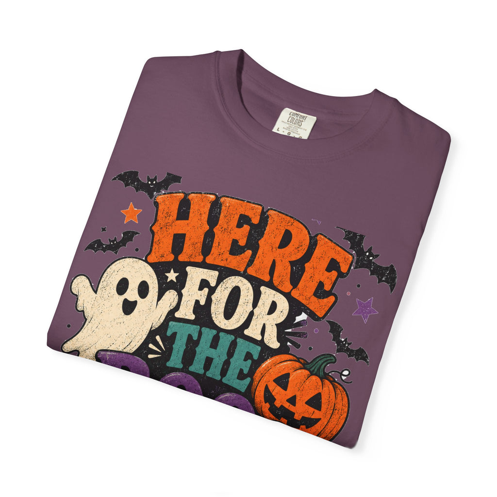 Halloween "Here for the Boos" T-Shirt — Cute Ghost Pumpkin Candy Tee