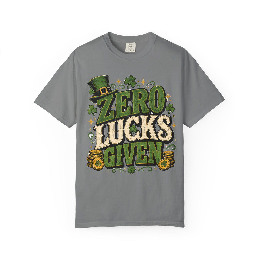 Zero Lucks Given T-Shirt — Funny St. Patrick's Day Shamrock Tee