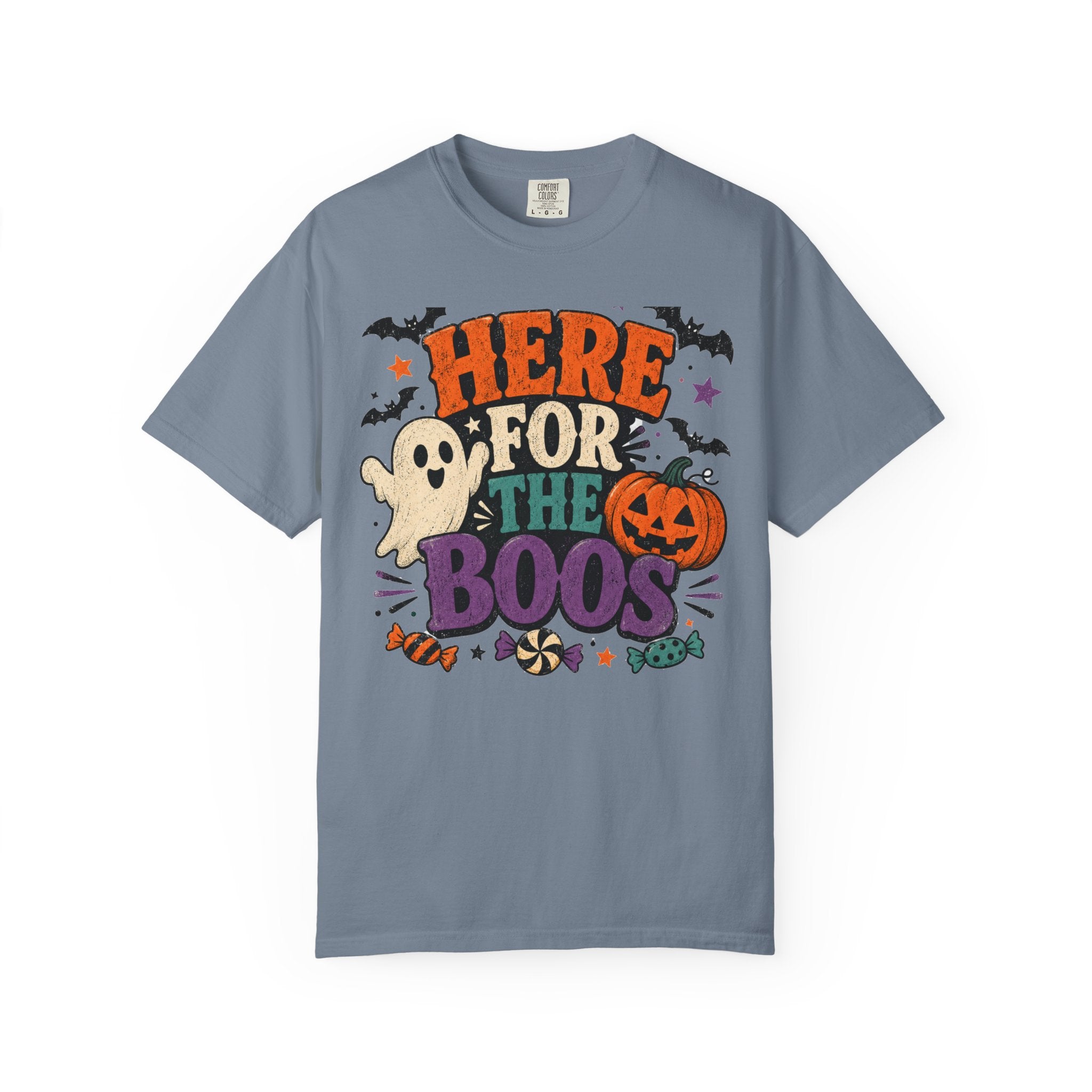 Halloween "Here for the Boos" T-Shirt — Cute Ghost Pumpkin Candy Tee