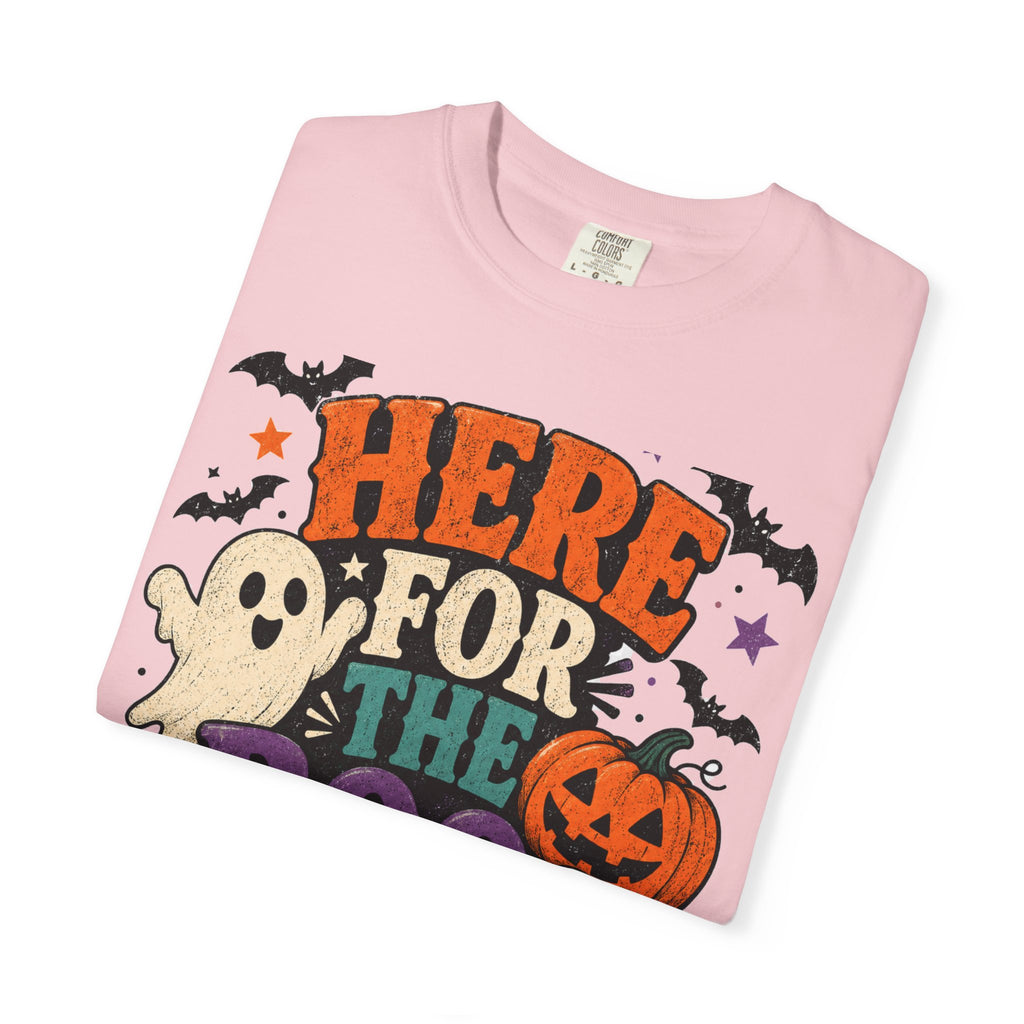 Halloween "Here for the Boos" T-Shirt — Cute Ghost Pumpkin Candy Tee