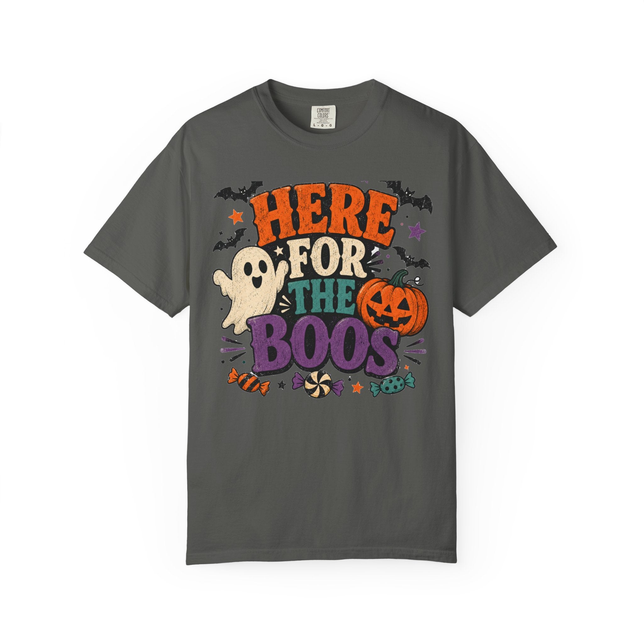 Halloween "Here for the Boos" T-Shirt — Cute Ghost Pumpkin Candy Tee