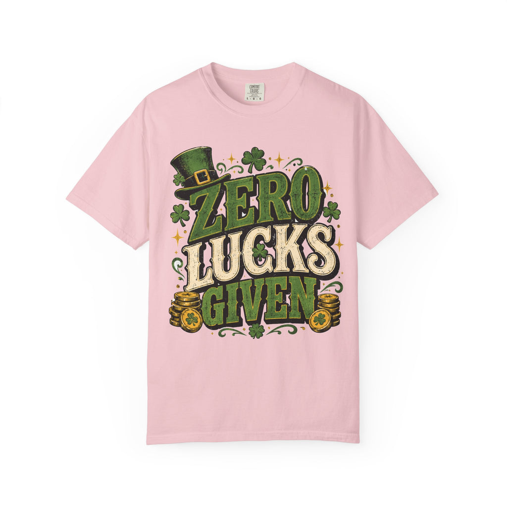 Zero Lucks Given T-Shirt — Funny St. Patrick's Day Shamrock Tee