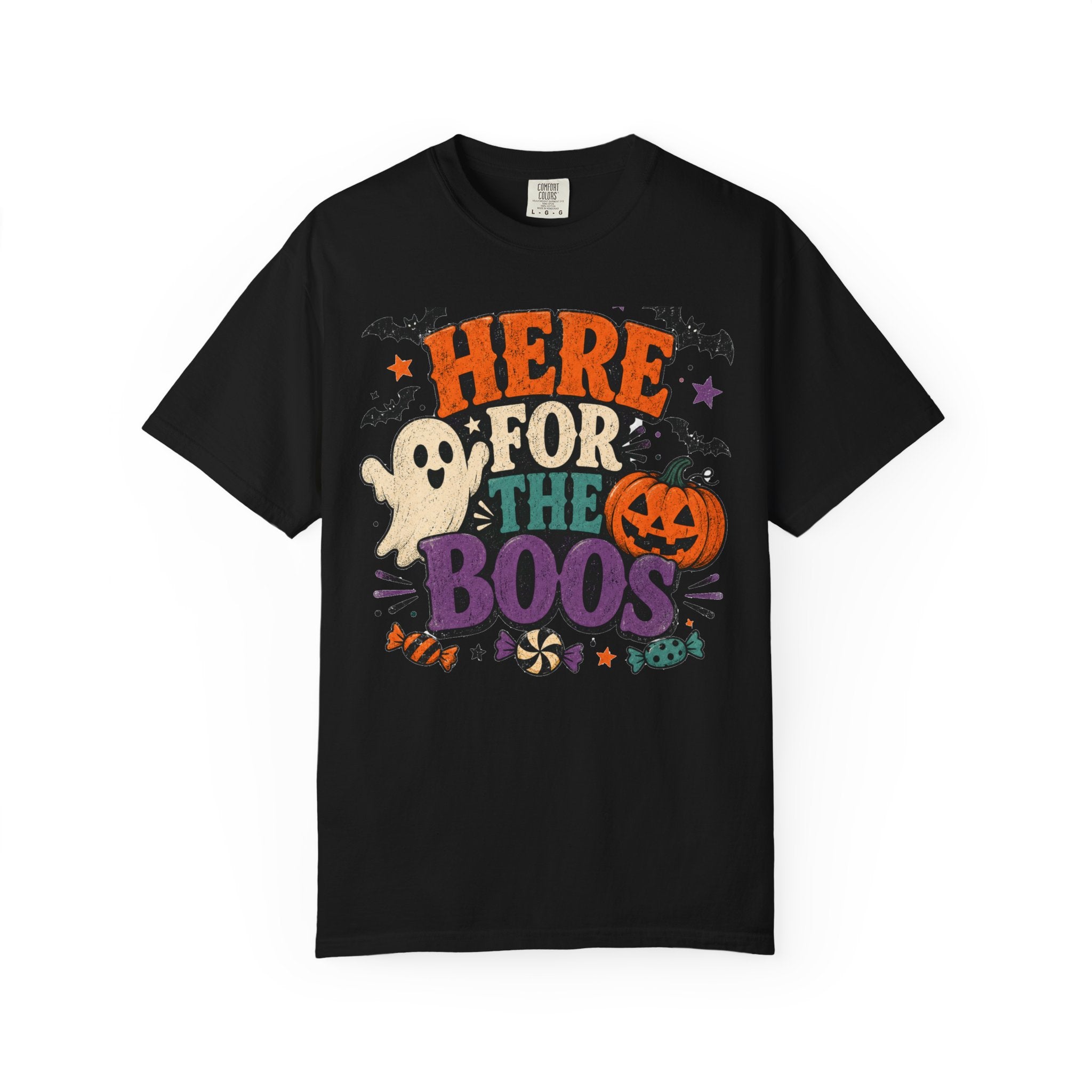 Halloween "Here for the Boos" T-Shirt — Cute Ghost Pumpkin Candy Tee