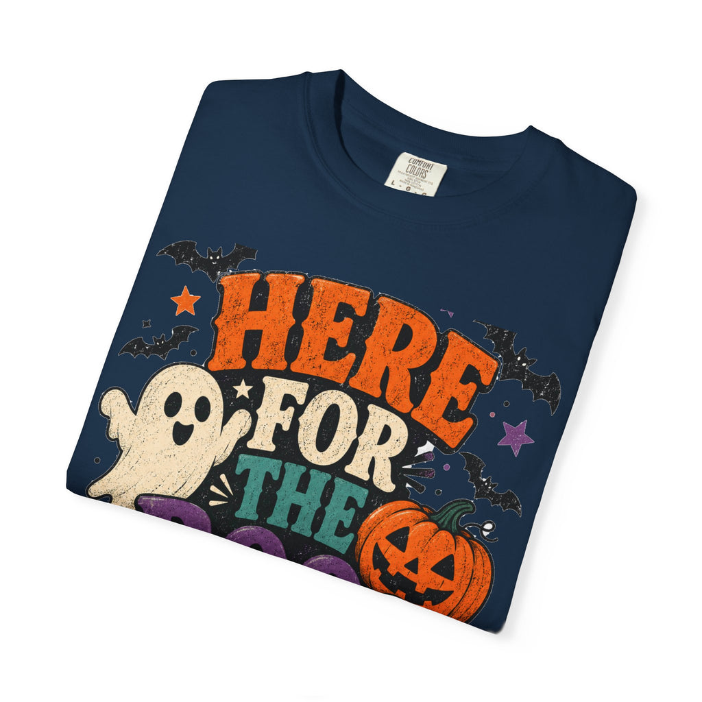 Halloween "Here for the Boos" T-Shirt — Cute Ghost Pumpkin Candy Tee