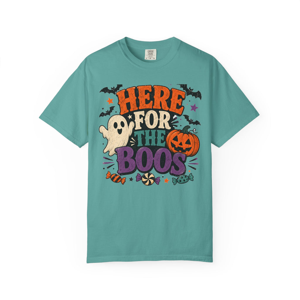Halloween "Here for the Boos" T-Shirt — Cute Ghost Pumpkin Candy Tee