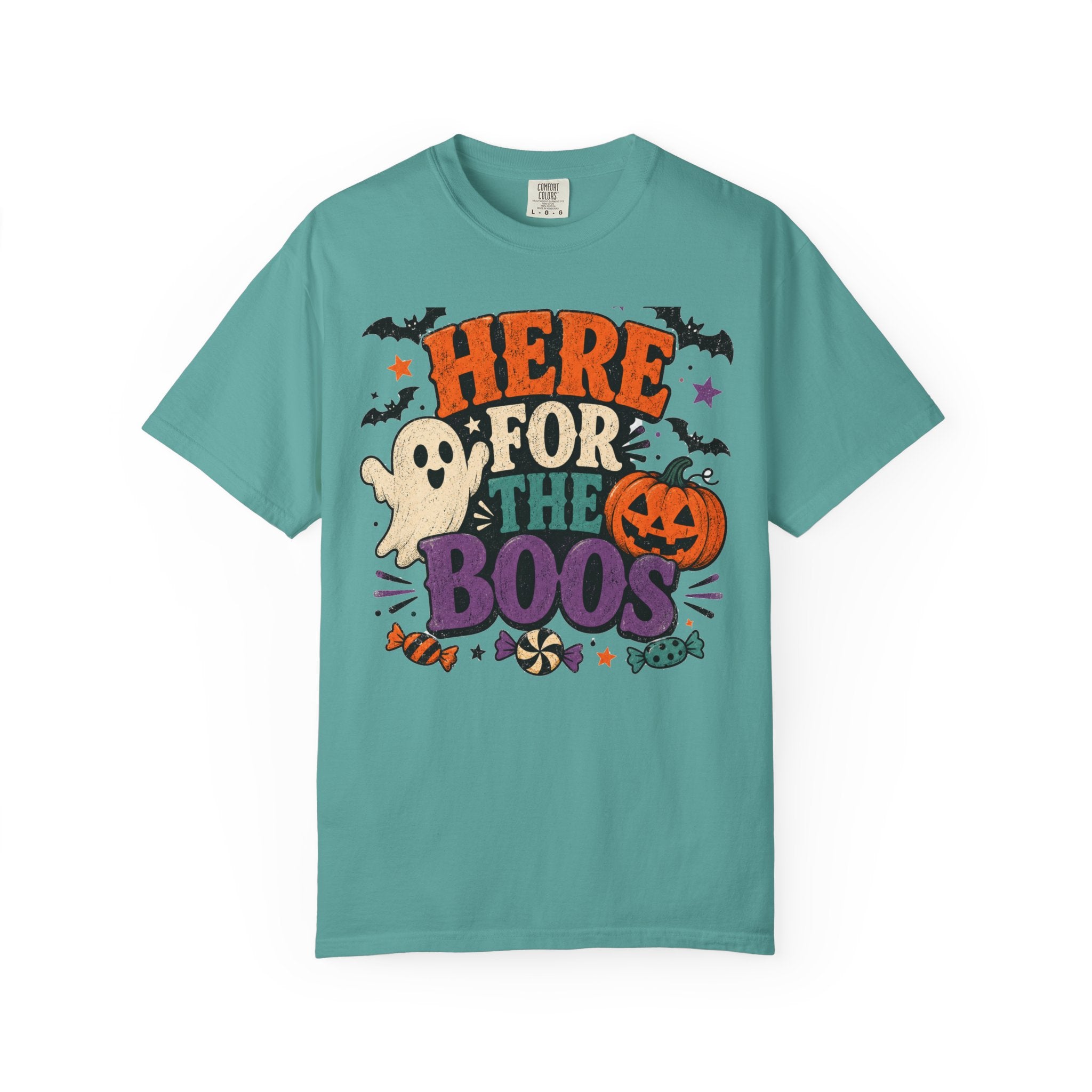 Halloween "Here for the Boos" T-Shirt — Cute Ghost Pumpkin Candy Tee