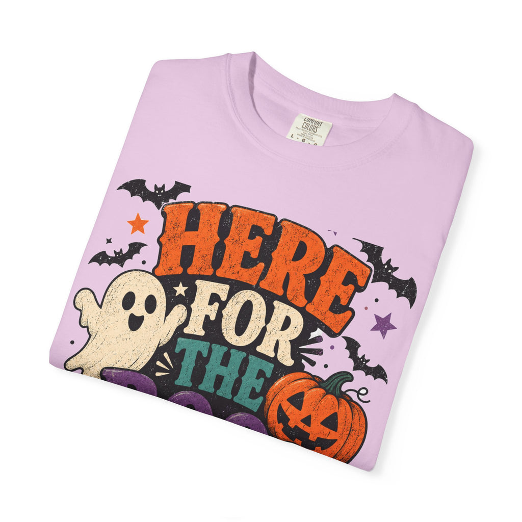 Halloween "Here for the Boos" T-Shirt — Cute Ghost Pumpkin Candy Tee