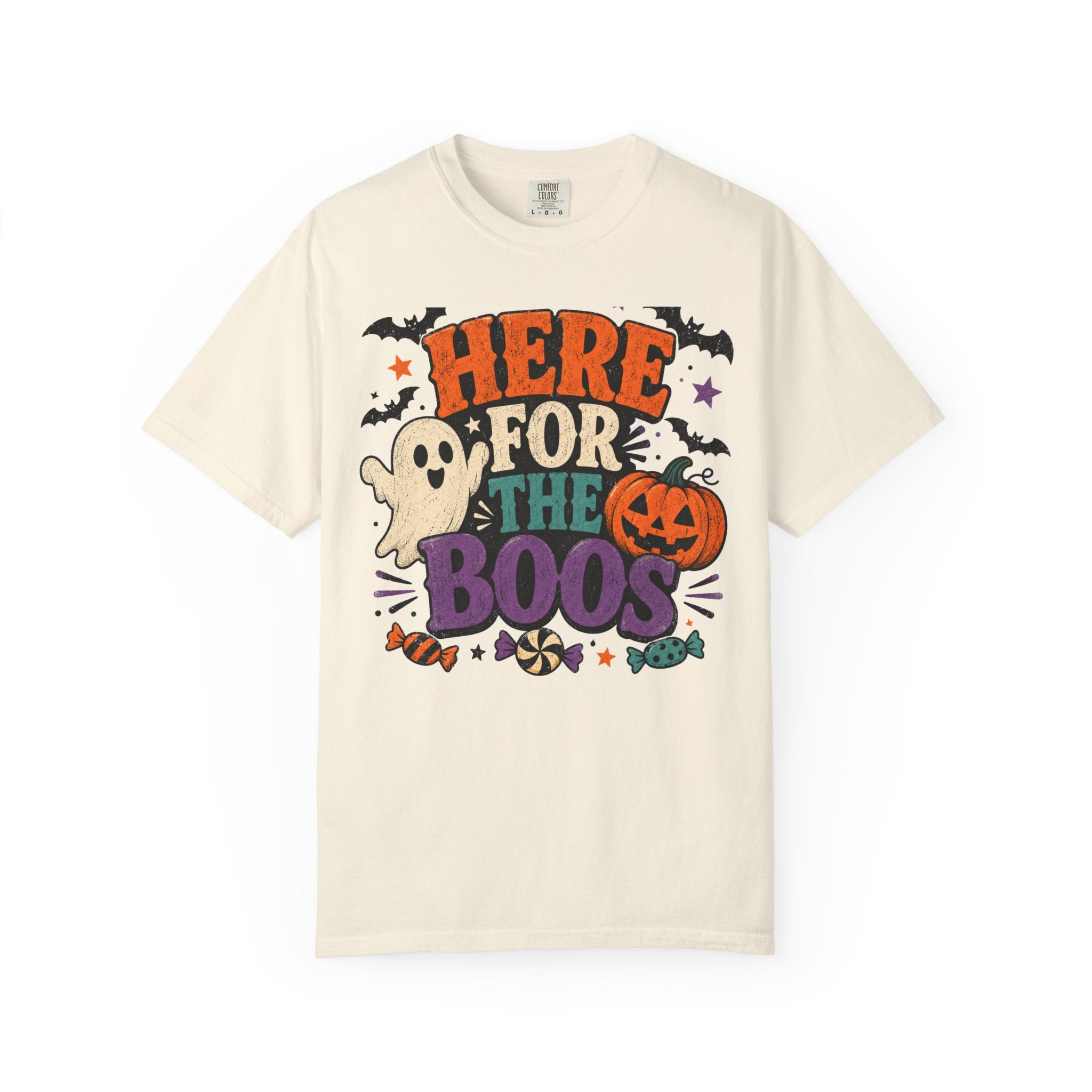 Halloween "Here for the Boos" T-Shirt — Cute Ghost Pumpkin Candy Tee