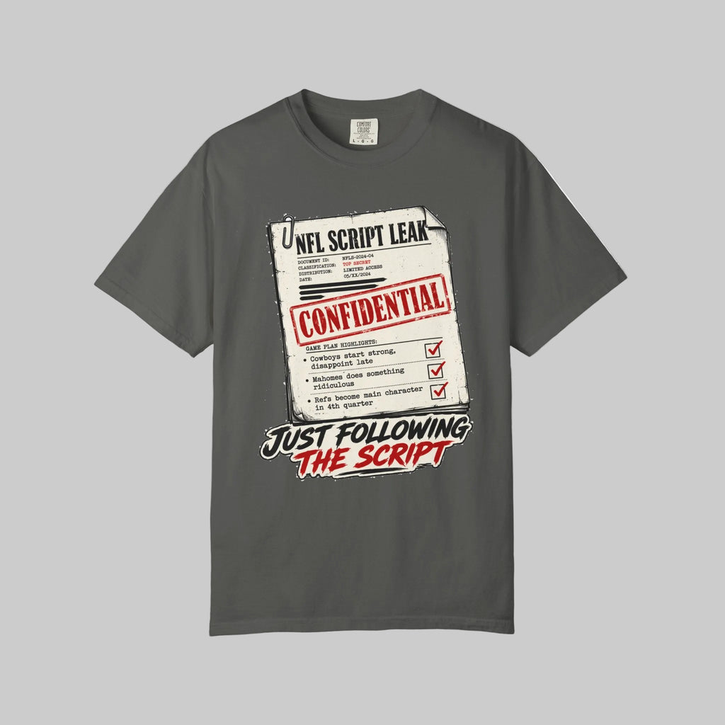 Confidential NFL Script Leak T-Shirt — "Just Following the Script" Graphic Tee