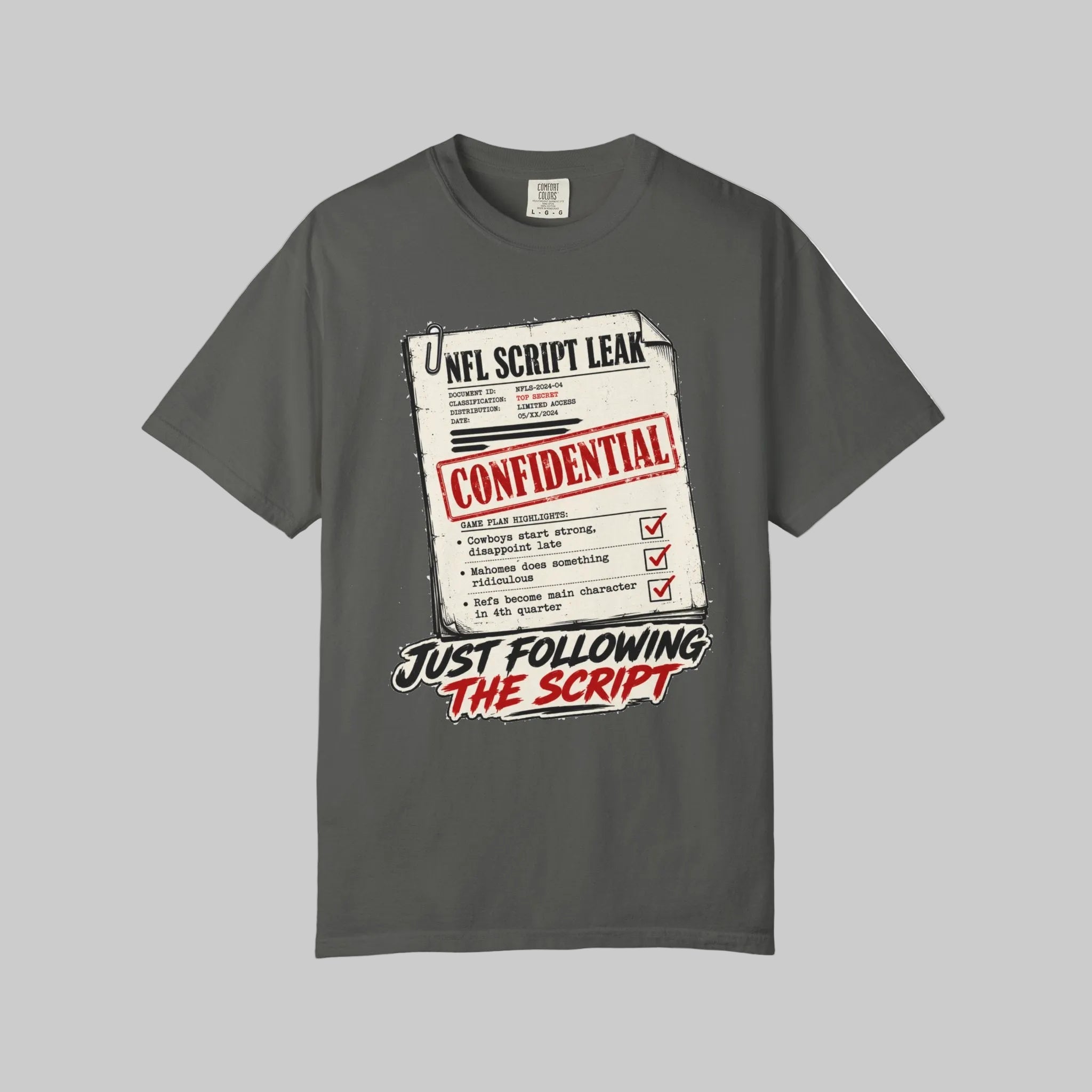 Confidential NFL Script Leak T-Shirt — "Just Following the Script" Graphic Tee